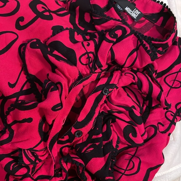 LOVE MOSCHINO Jabot Music Notes Printed Dress, Fuchsia Sz. 10 - Picture 9 of 10
